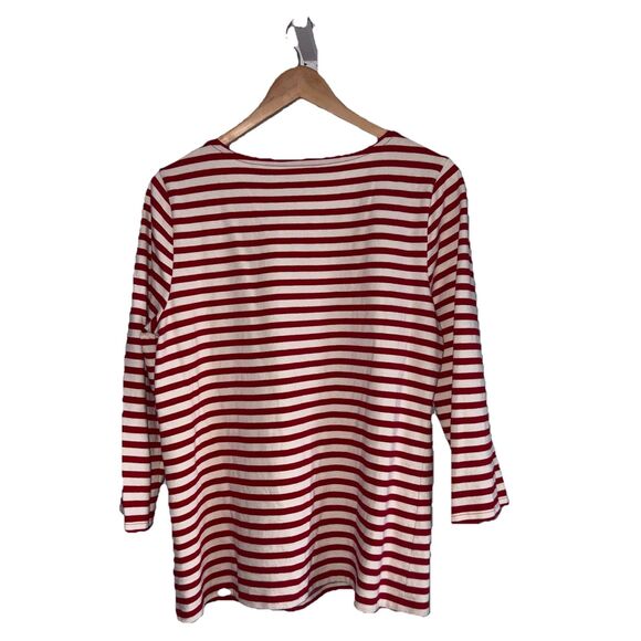 Talbots Red & White Striped Top Tie Front Size Large Nautical Cotton 3/4 Sleeves - Picture 6 of 9